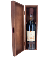Chateau de Laubade Armagnac Vintage 1914 open wooden presentation case showing the bottle image.