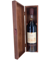Chateau de Laubade Armagnac Vintage 1931 open wooden presentation case showing the bottle image.