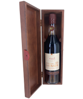 Chateau de Laubade Armagnac Vintage 1935 open wooden presentation case showing the bottle image.