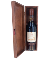 Chateau de Laubade Armagnac Vintage 1957 open wooden presentation case showing the bottle image.