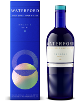 Waterford Organic Gaia 1.1 Irish single malt whisky bottle and gift box image.