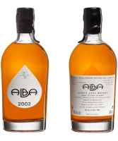 Michel Couvreur Alba 2002 19 Year Old single cask whisky matured in France front and back label bottle image.